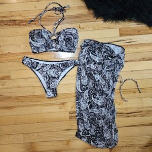 SHEIN Black Paisley Ring Cutout Bikini